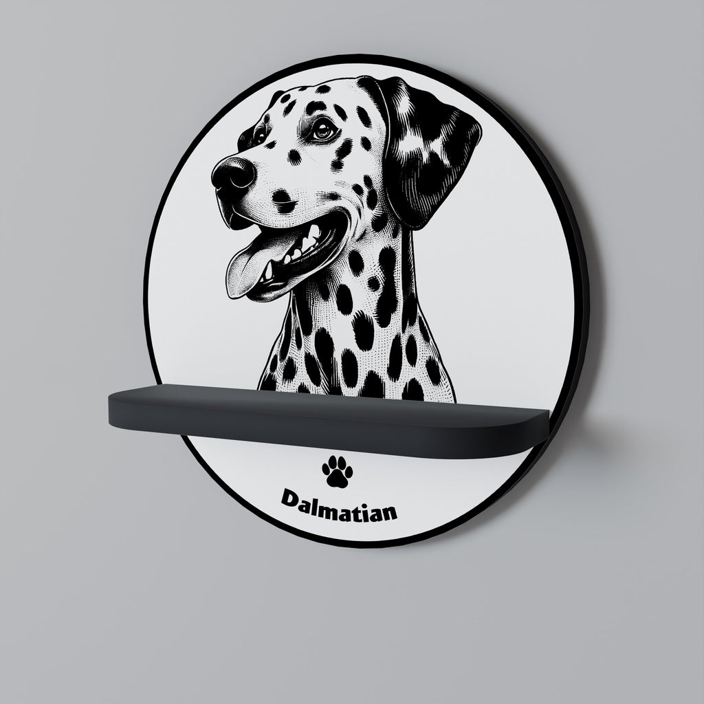 DALMATISK HUND Rund konsthylla i svart finish