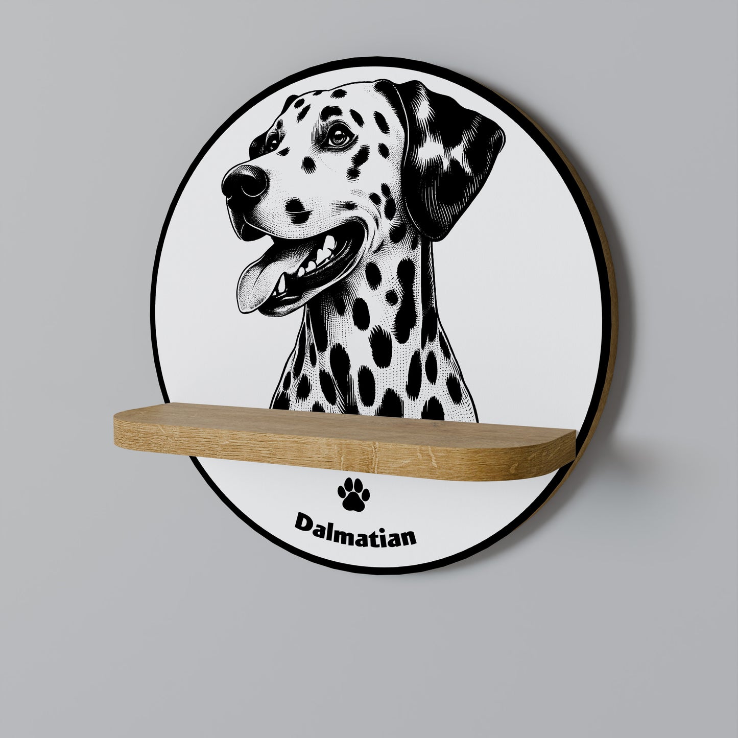 DALMATIAN DOG Round Art Shelf In Oak Effect