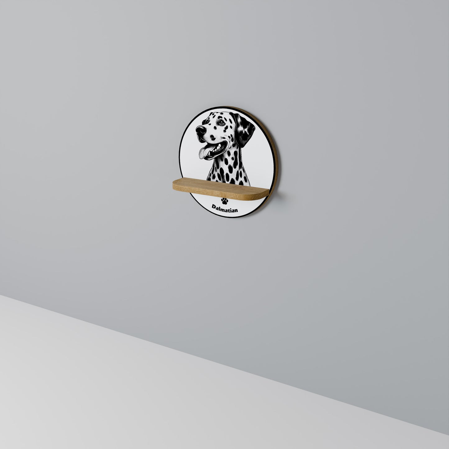 DALMATIAN DOG Round Art Shelf In Oak Effect