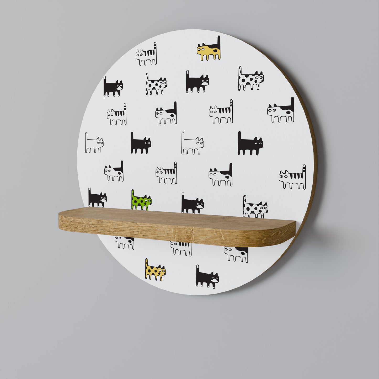 CATS COMPILATION Round Art Shelf In Oak Effect