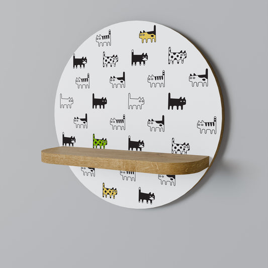 CATS COMPILATION Round Art Shelf In Oak Effect