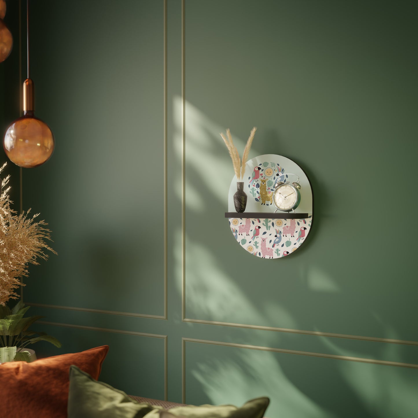 COLORFUL ALPACAS Oval Art Shelf In Black Finish