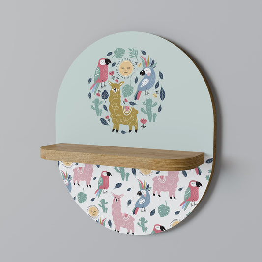 FÄRGERIGA ALPACAS Oval konsthylla i ekeffekt