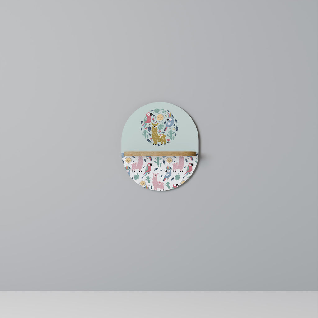 FÄRGERIGA ALPACAS Oval konsthylla i ekeffekt