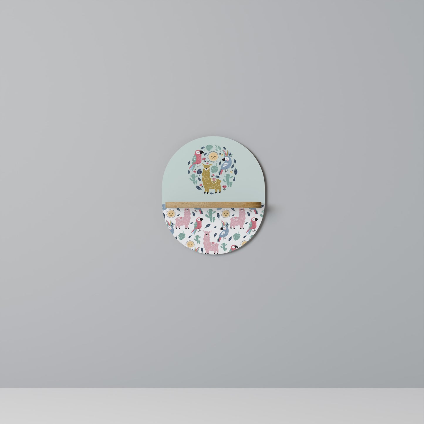 FÄRGERIGA ALPACAS Oval konsthylla i ekeffekt
