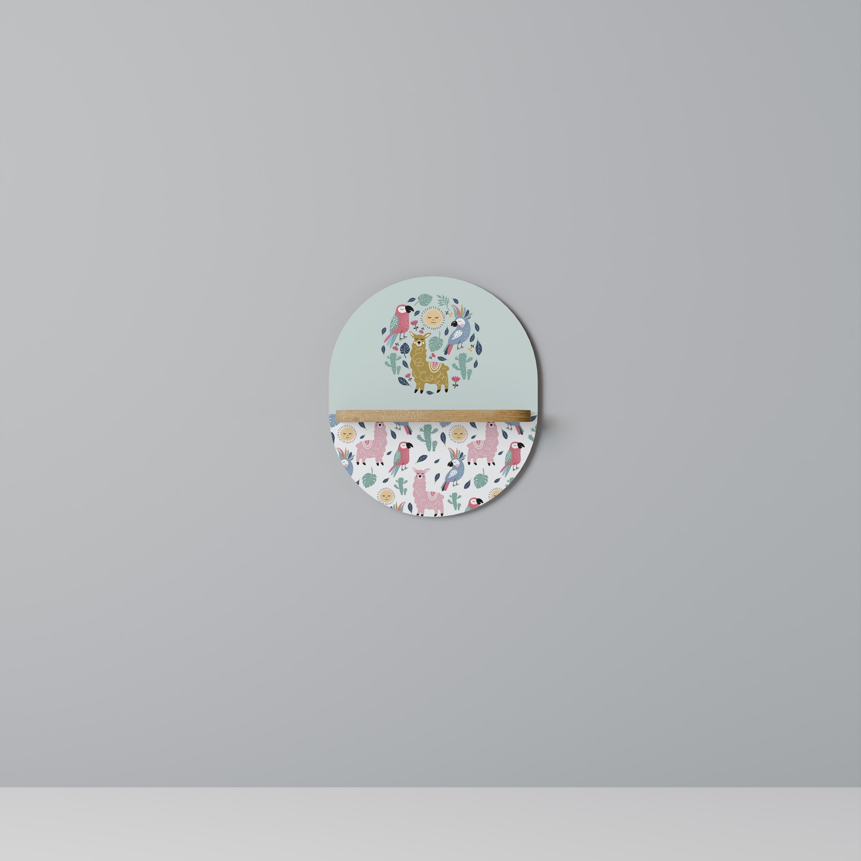 FÄRGERIGA ALPACAS Oval konsthylla i ekeffekt