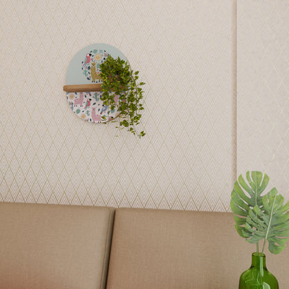 FÄRGERIGA ALPACAS Oval konsthylla i ekeffekt