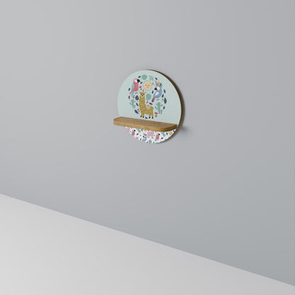 COLORFUL ALPACAS Round Art Shelf In Oak Effect