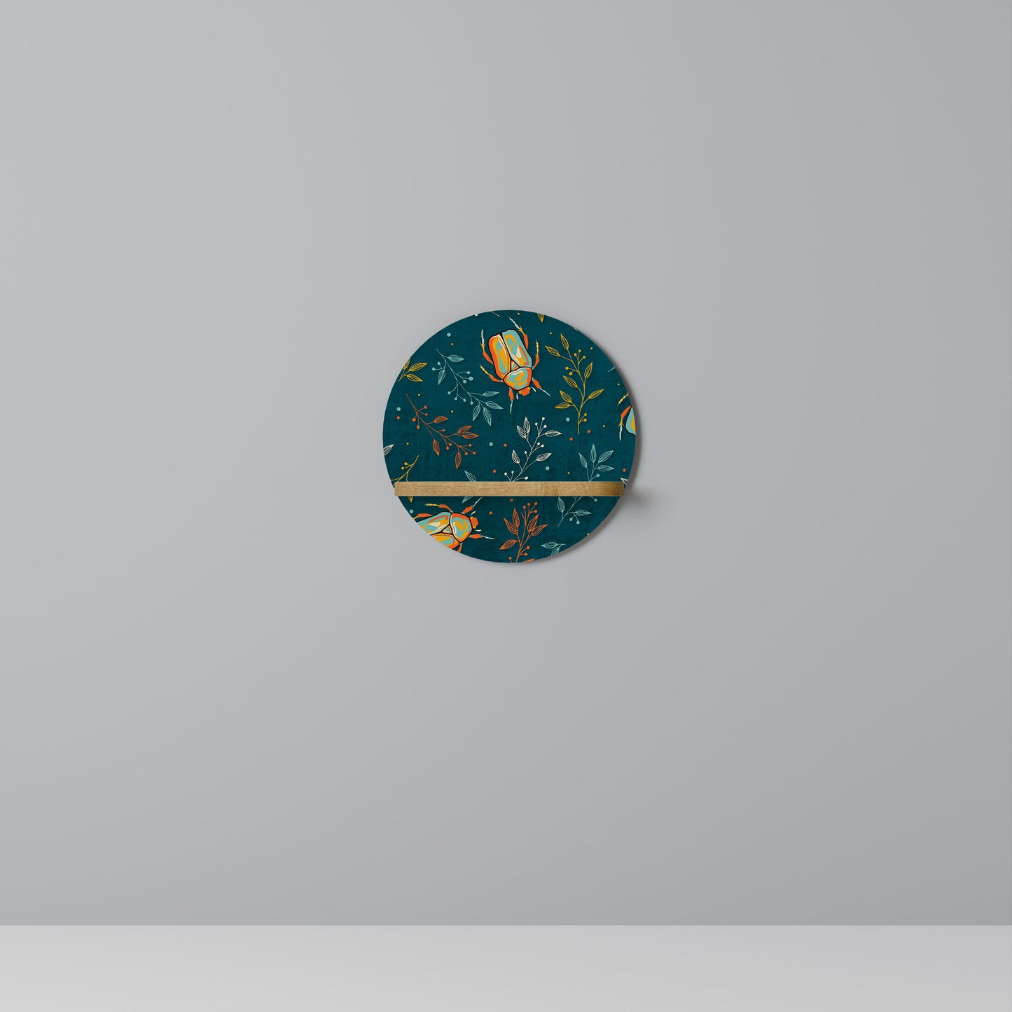 AUTUMN INSECTS Round Art Shelf In Oak Effect