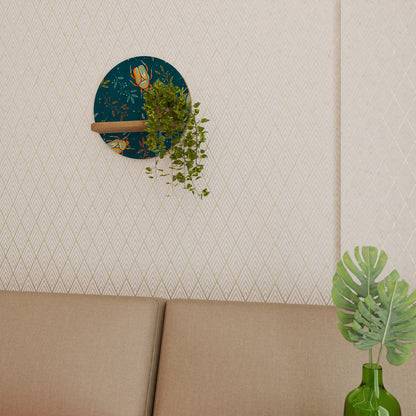 AUTUMN INSECTS Round Art Shelf In Oak Effect
