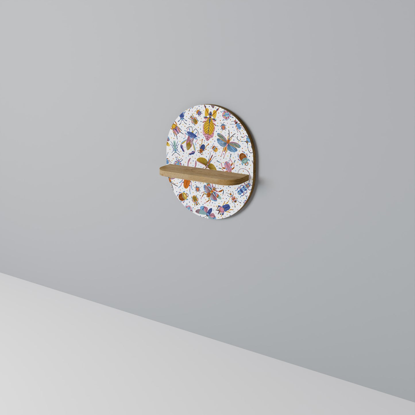 FÄRGRIKA INSEKTER Oval konsthylla i ekeffekt