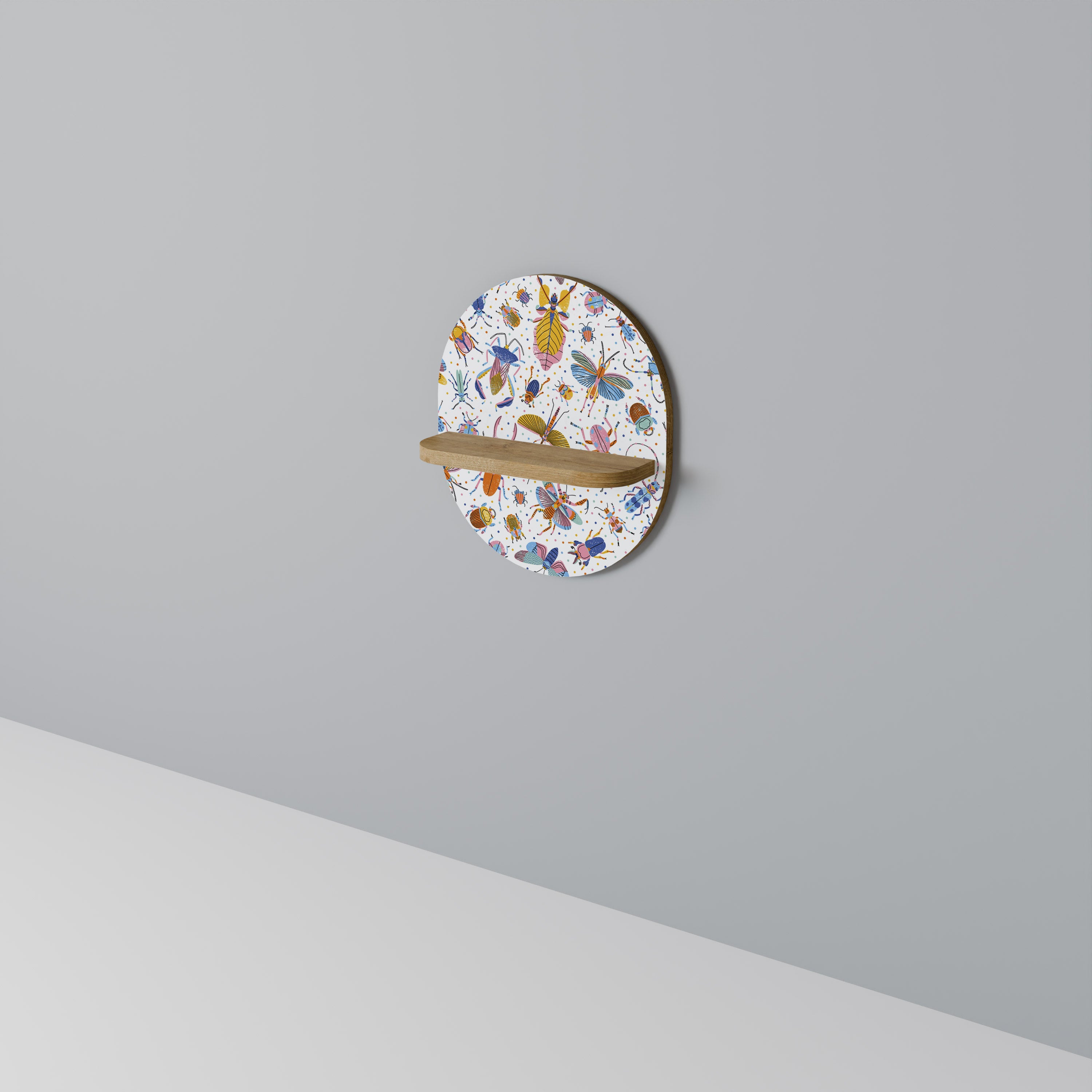 FÄRGRIKA INSEKTER Oval konsthylla i ekeffekt