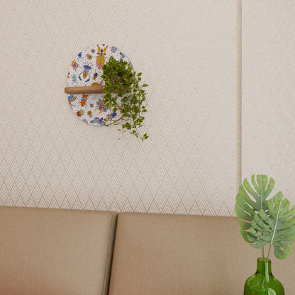 FÄRGRIKA INSEKTER Oval konsthylla i ekeffekt