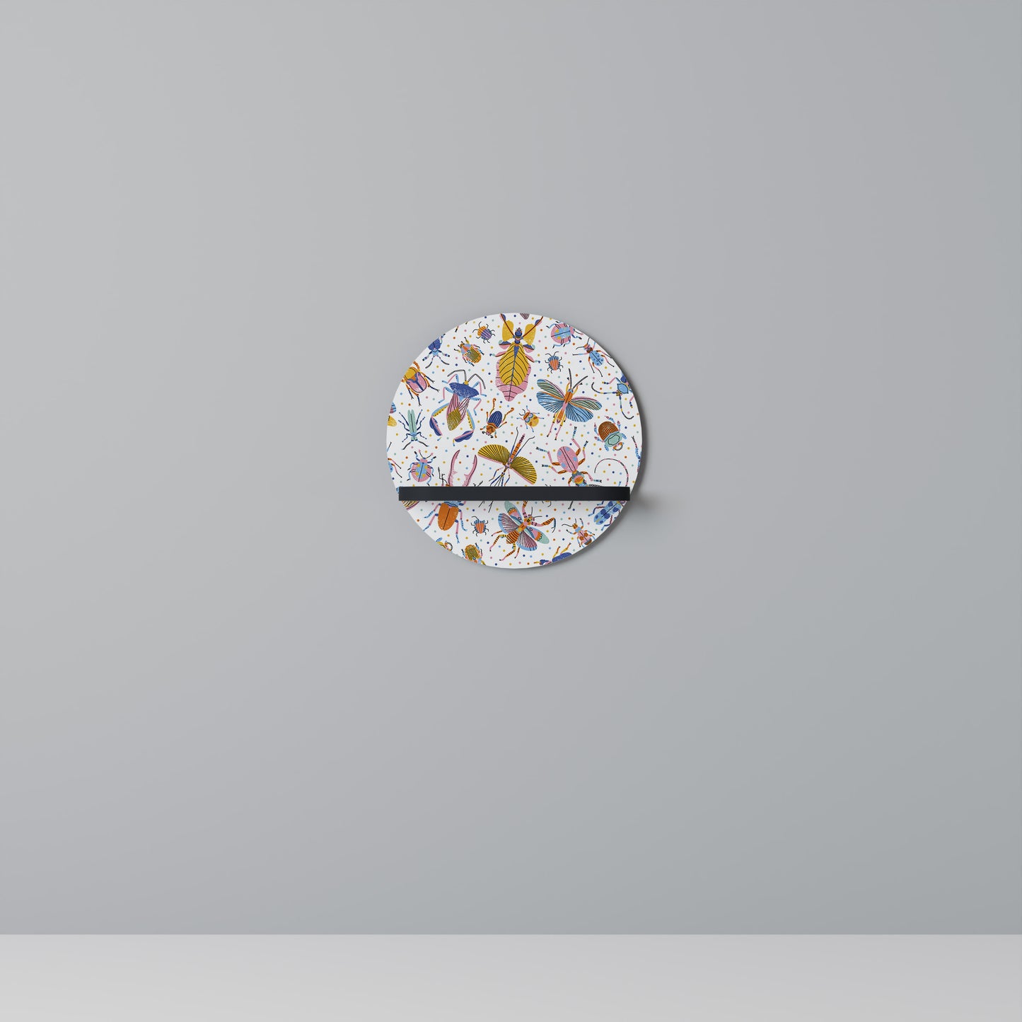 COLORFUL INSECTS Round Art Shelf In Black Finish
