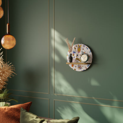 COLORFUL INSECTS Round Art Shelf In Oak Effect