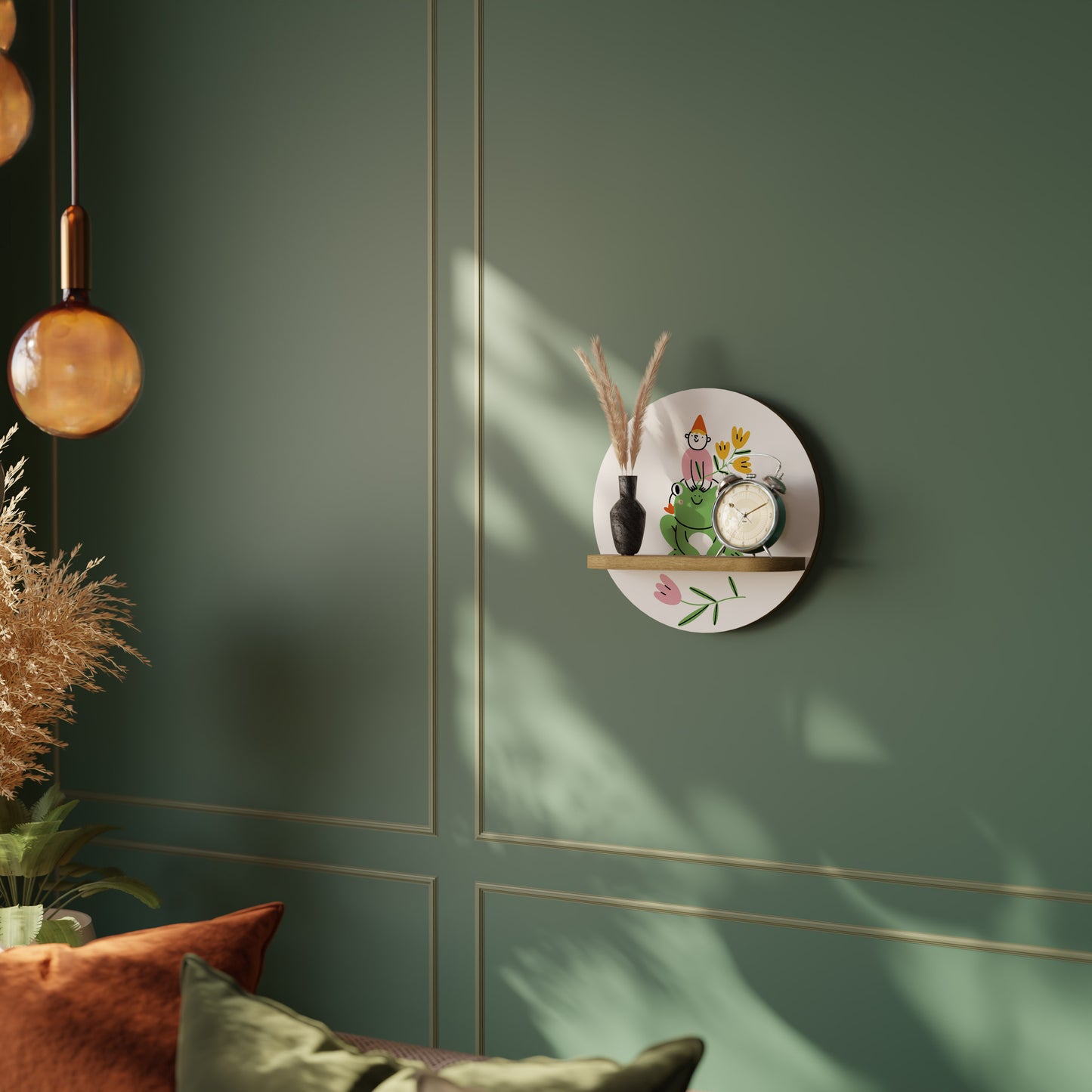 GARDEN INHABITANTS Round Art Shelf In Oak Effect