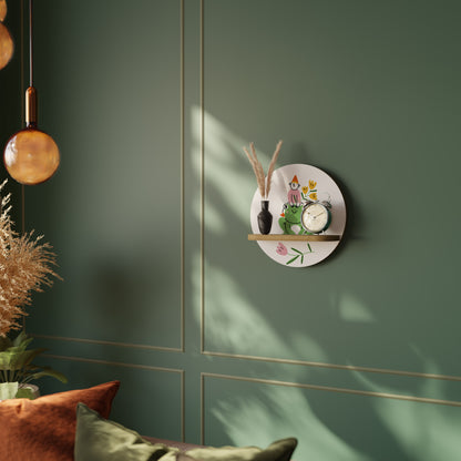 GARDEN INHABITANTS Round Art Shelf In Oak Effect