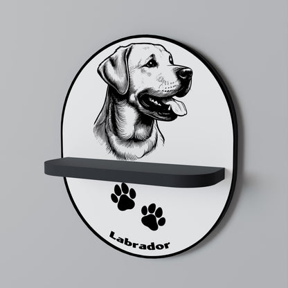 LABRADOR HUND Oval konsthylla i svart finish
