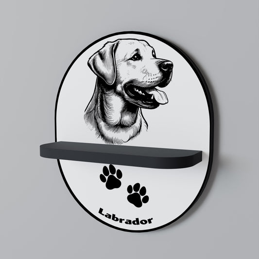 LABRADOR HUND Oval konsthylla i svart finish