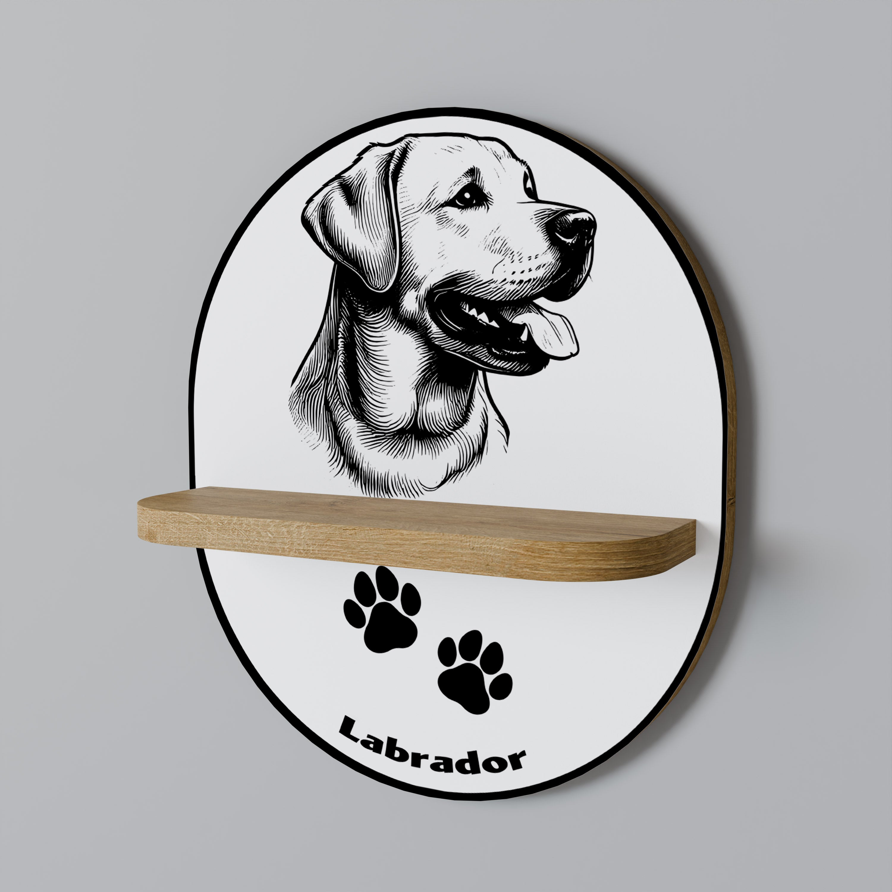 LABRADOR HUND Oval konsthylla i ekeffekt