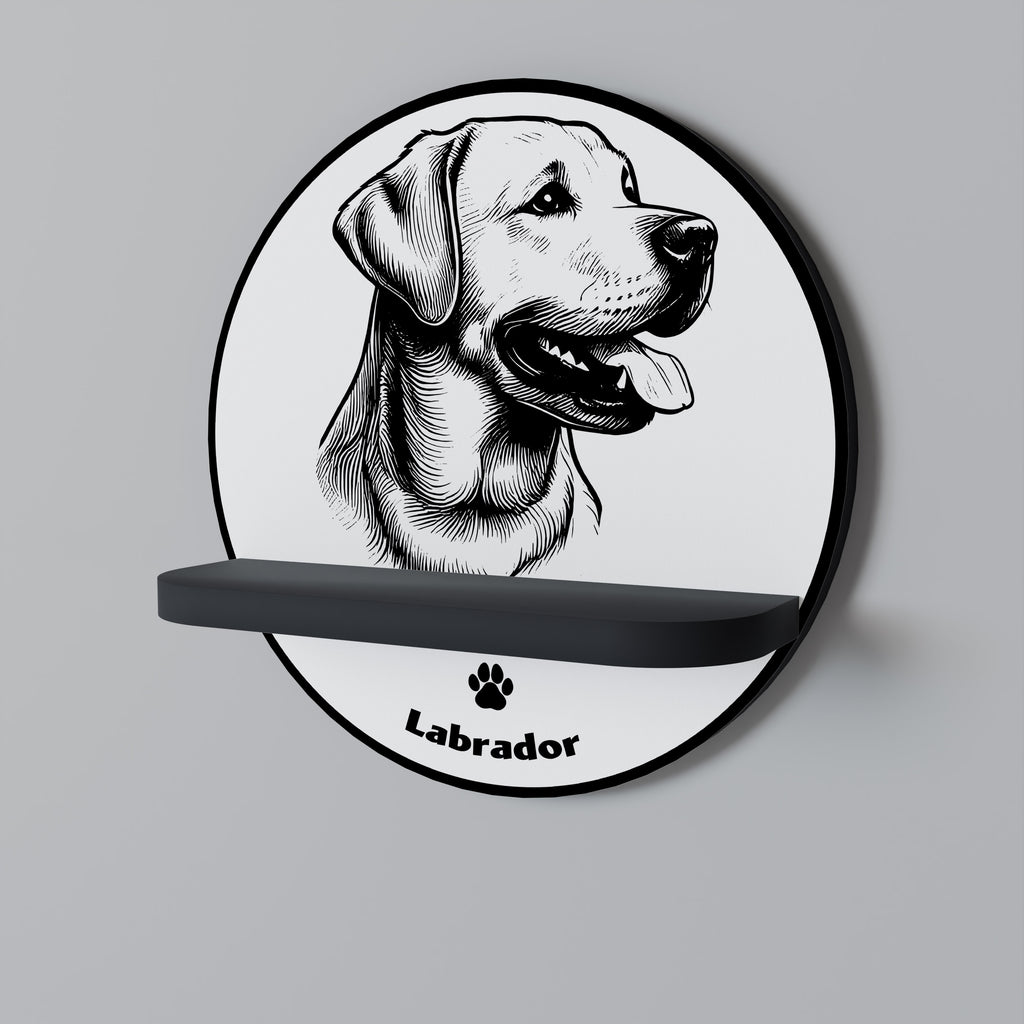 LABRADOR HUND Rund konsthylla i svart finish