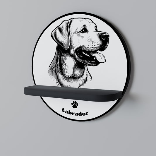 LABRADOR HUND Rund konsthylla i svart finish