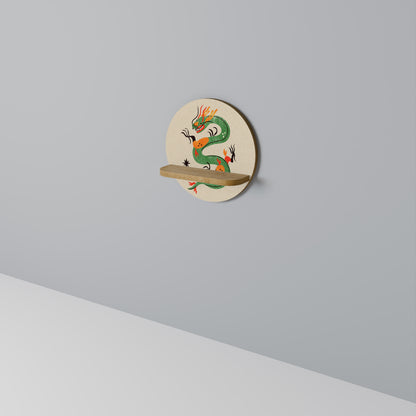 GREEN SKY GUARDIAN Round Art Shelf In Oak Effect