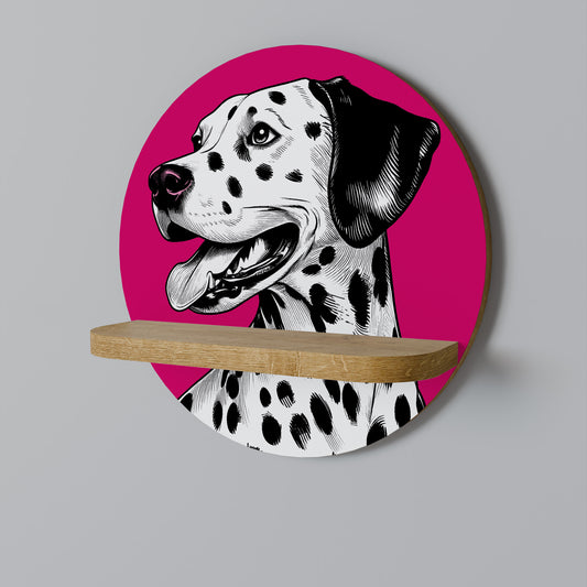 DALMATIAN SMILE Round Art Shelf In Oak Effect