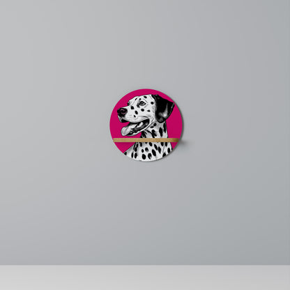DALMATIAN SMILE Round Art Shelf In Oak Effect