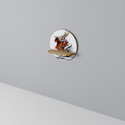 COLORFUL WHITE RABBIT Round Art Shelf In Oak Effect