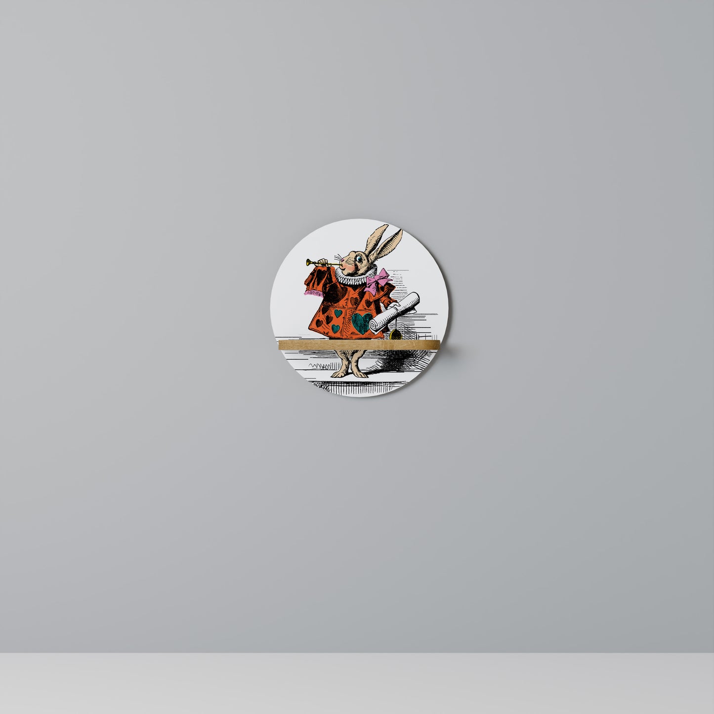 COLORFUL WHITE RABBIT Round Art Shelf In Oak Effect