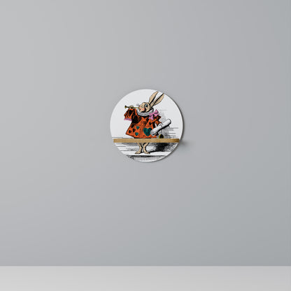 COLORFUL WHITE RABBIT Round Art Shelf In Oak Effect
