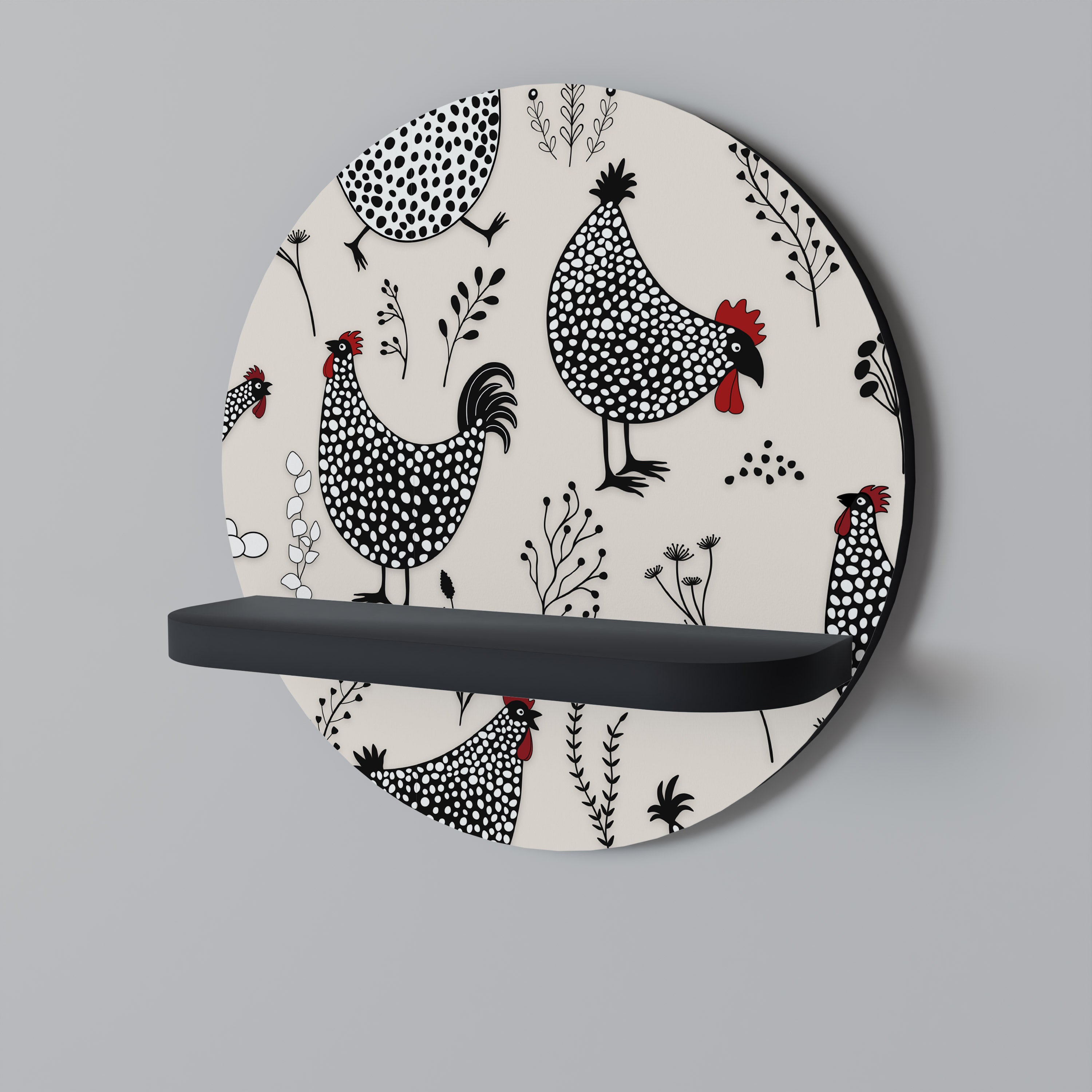 HAPPY HENS Rund konsthylla i svart finish