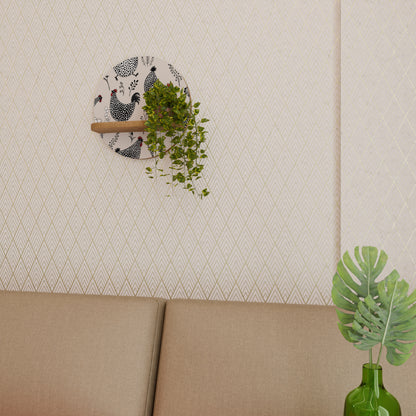 HAPPY HENS Round Art Shelf In Oak Effect