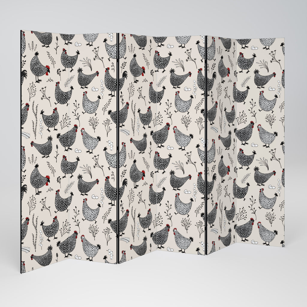HAPPY HENS Dekorativ rumsavdelare med 6 paneler