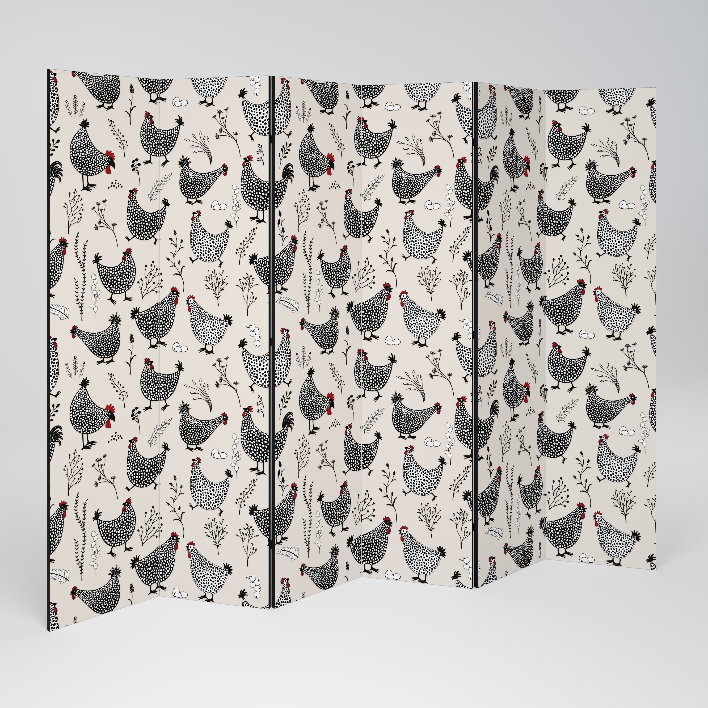 HAPPY HENS Dekorativ rumsavdelare med 6 paneler