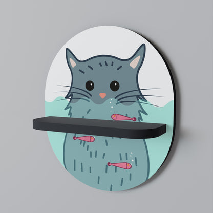 CAT SPLASH Oval Art Shelf In Black Finish