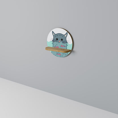 CAT SPLASH Round Art Shelf In Oak Effect