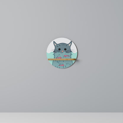 CAT SPLASH Round Art Shelf In Oak Effect