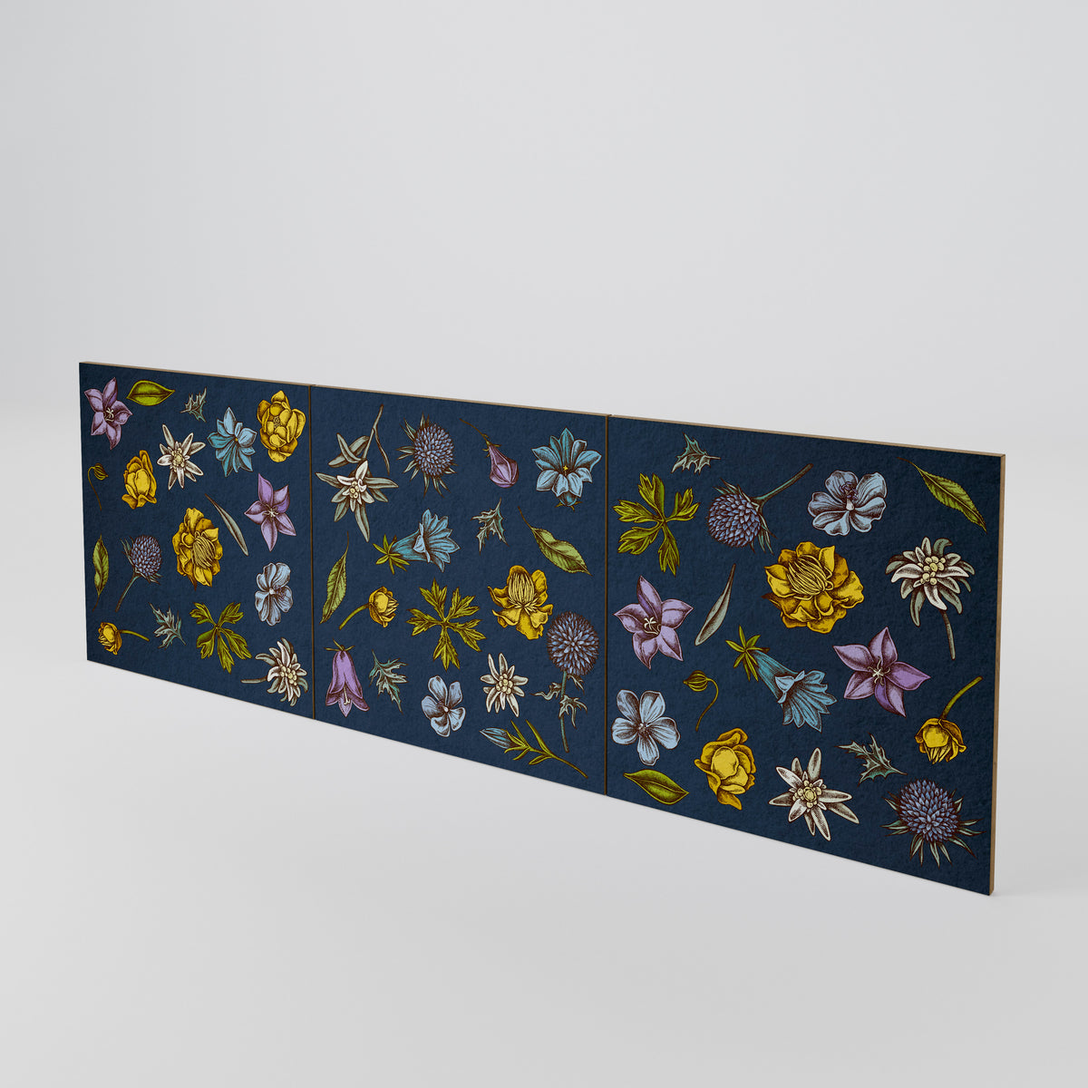 FLOWERS ON NAVY BLUE 3-Piece Sideboard Door Set