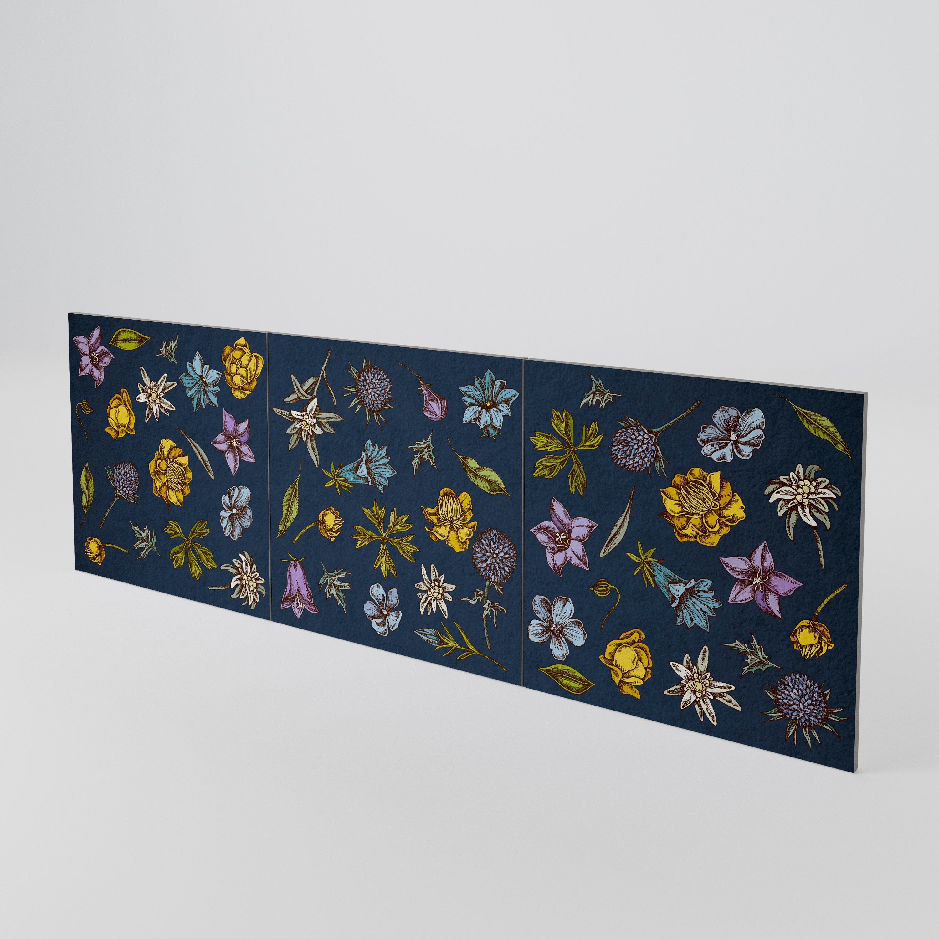 FLOWERS ON NAVY BLUE Luckset med 3 dörrar till sideboard
