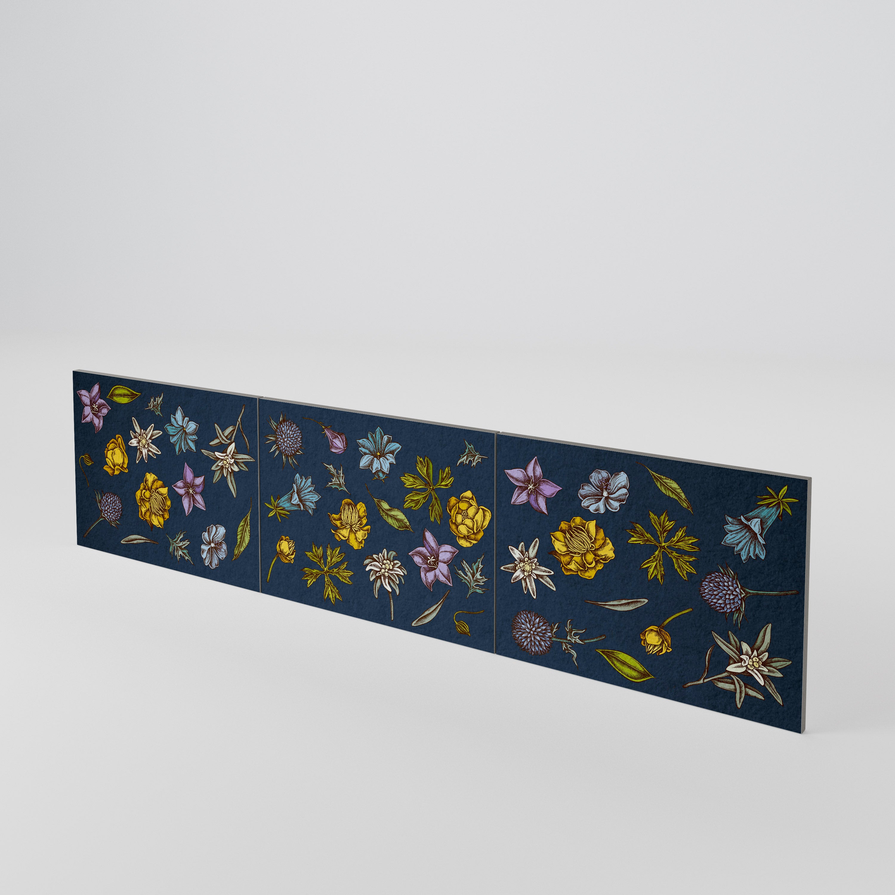 FLOWERS ON NAVY BLUE Luckset med 3 dörrar till TV-bänk